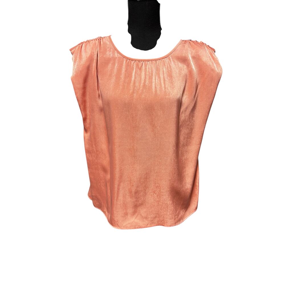 Dkny NWT Women's Glossy Sheen Ruched Shoulder Woven Top Size M Peach Feminine